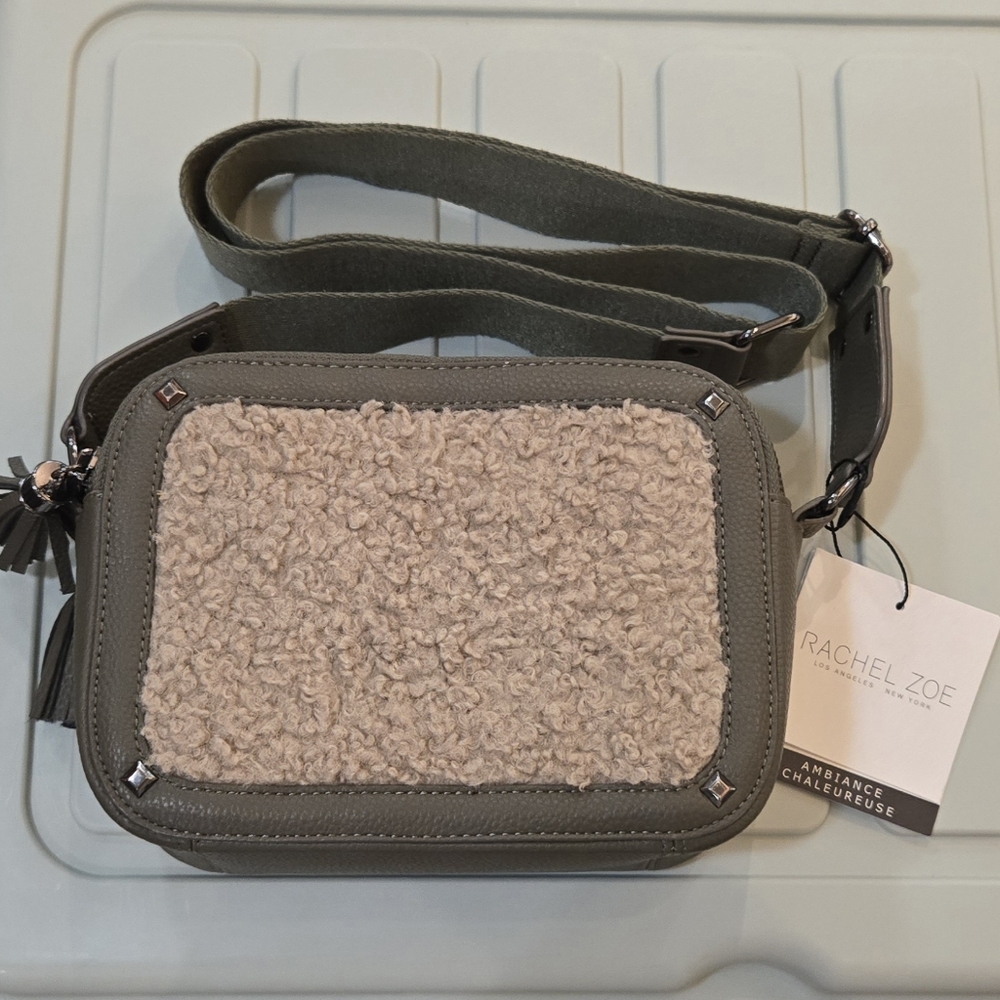 Rachel Zoe Green and Cream Sherpa Crossbody Bag